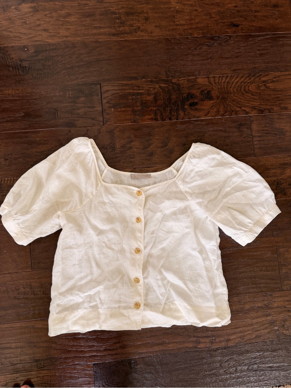 Everlane Cream Puff Sleeve Button-Front Linen Top